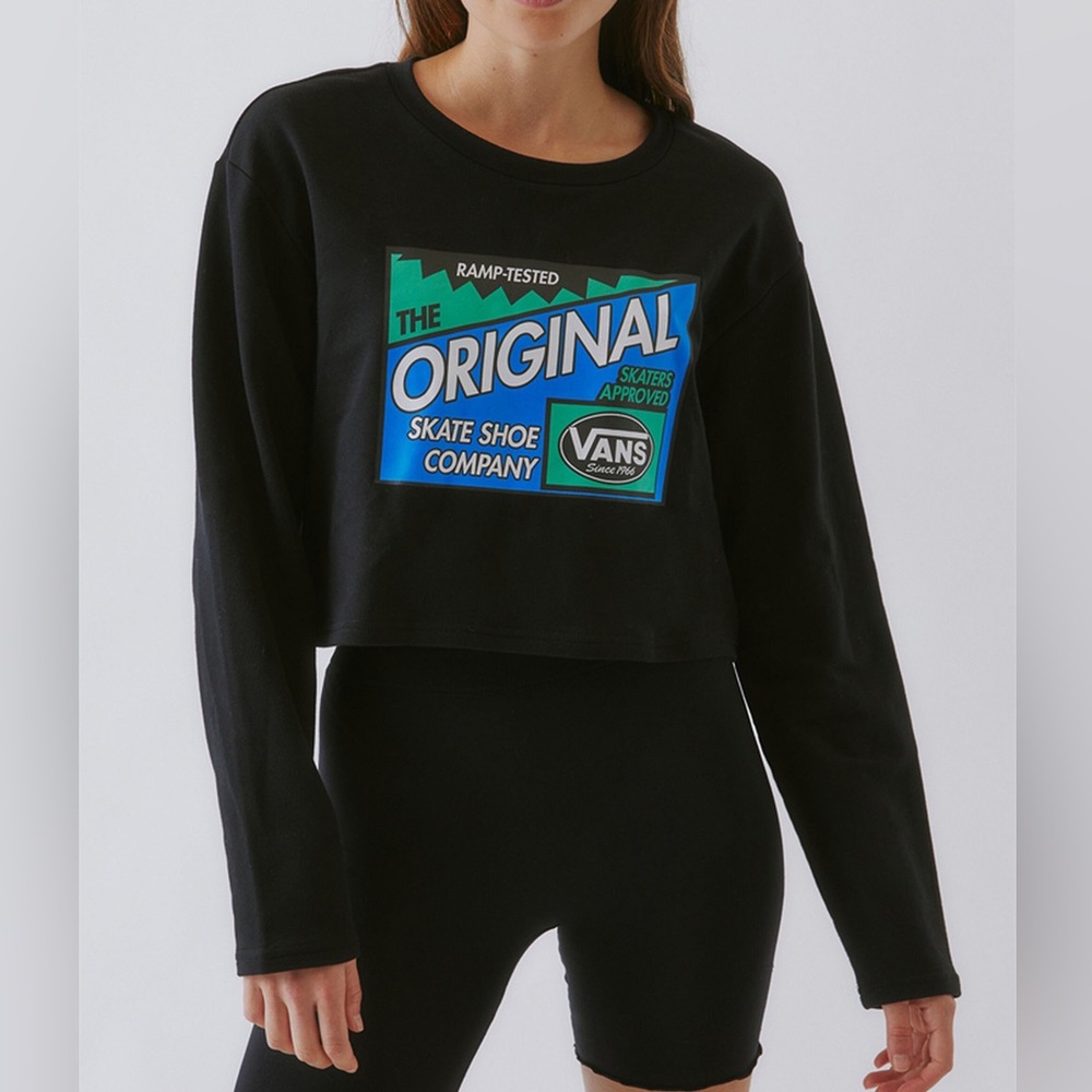 Vans Women’s Ramp Tested Graphic Cropped Crew Neck Long Sleeve Oversized XS